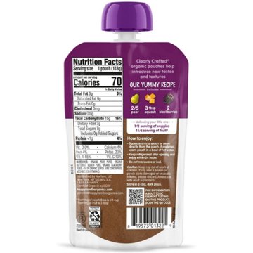 Happy Baby Clearly Crafted Stage 2 Pears Squash & Blackberries Organic  Baby Food Pouch