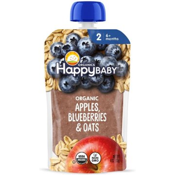 Happy Baby Clearly Crafted Stage 2 Apples Blueberries & Oats Organic Baby Food Pouch, 4 oz