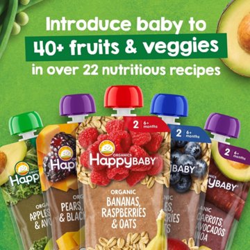 Happy Baby Clearly Crafted Stage 2 Apples Blueberries & Oats Organic Baby Food Pouch