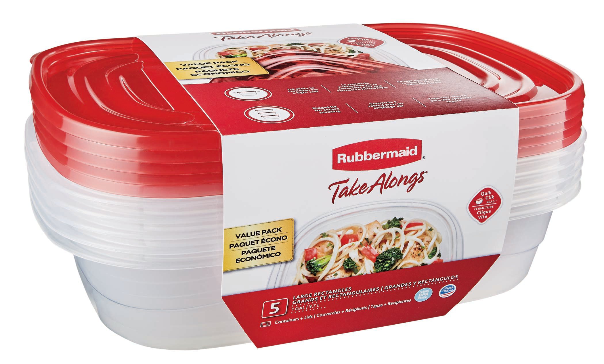 Rubbermaid Take Alongs Containers & Lids, Rectangles, Large