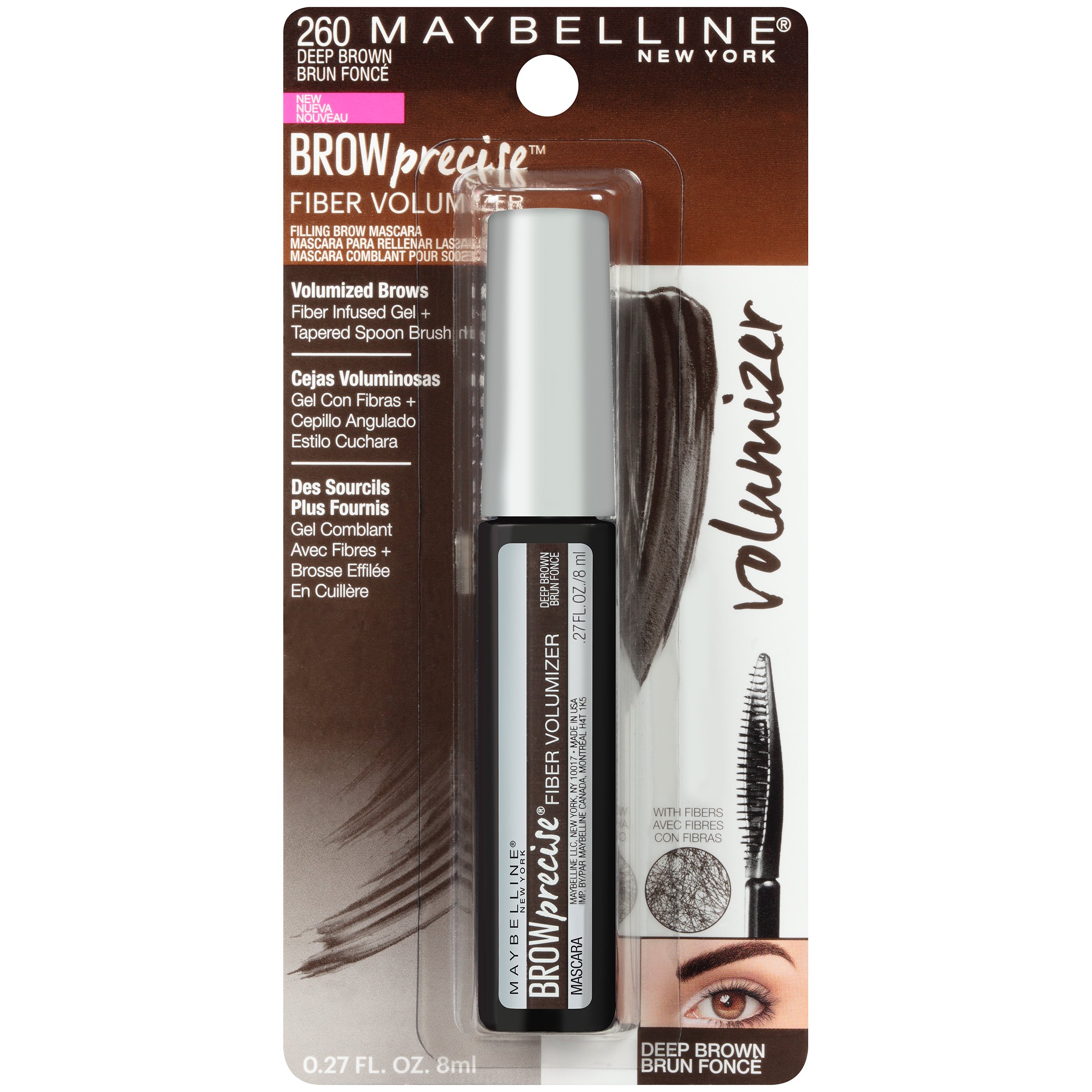 Maybelline Brow Precise Fiber Volumizer Eyebrow Mascara, Deep Brown ...