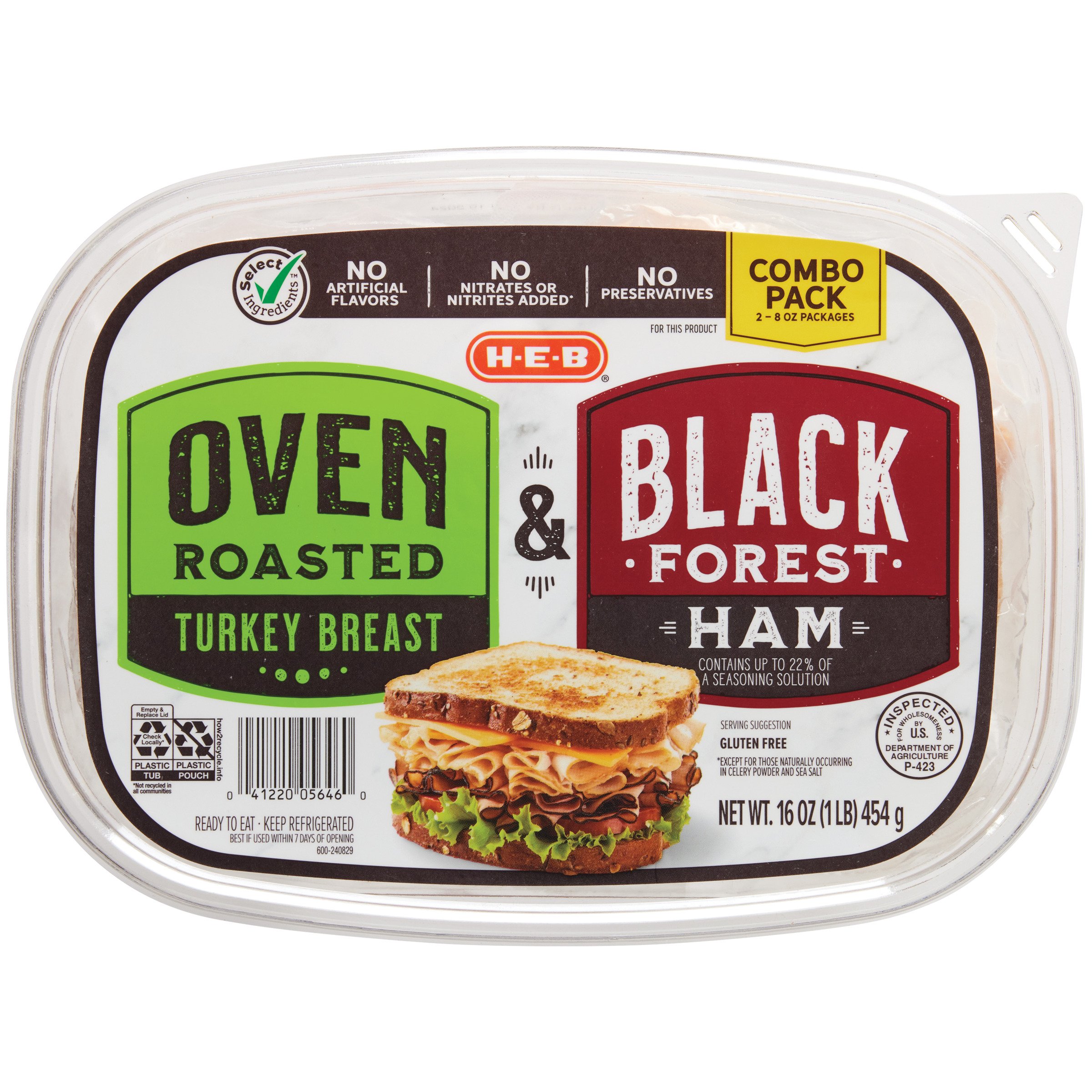 H E B Oven Roasted Turkey Breast And Black Forest Ham Lunch Meat Combo