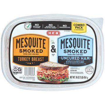 H-E-B Mesquite-Smoked Turkey Breast & Ham Lunch Meat - Combo Pack, 16 oz