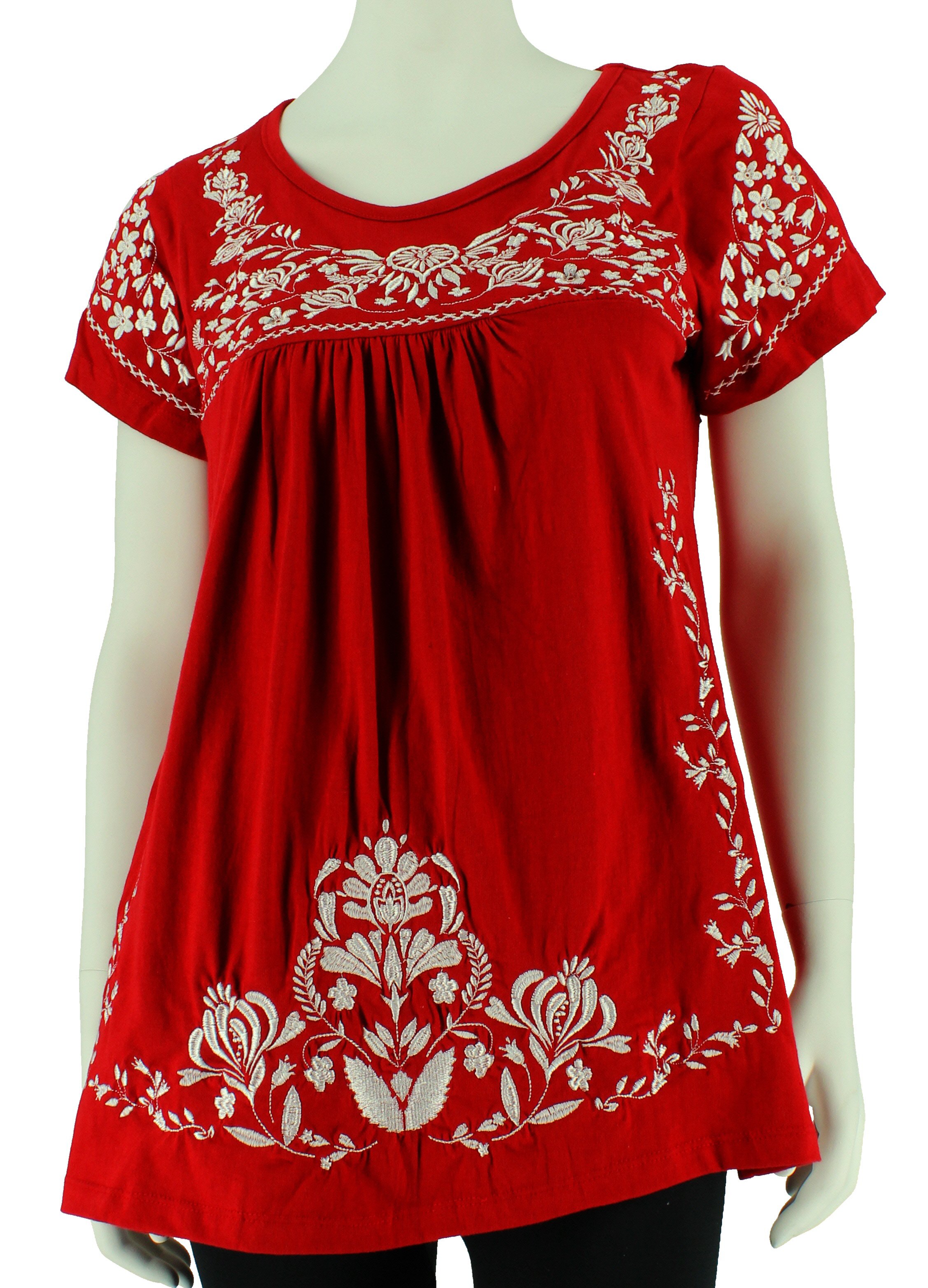 South Main Women's Embroidered Red Fiesta Top Shop Shirts & Tops at HEB