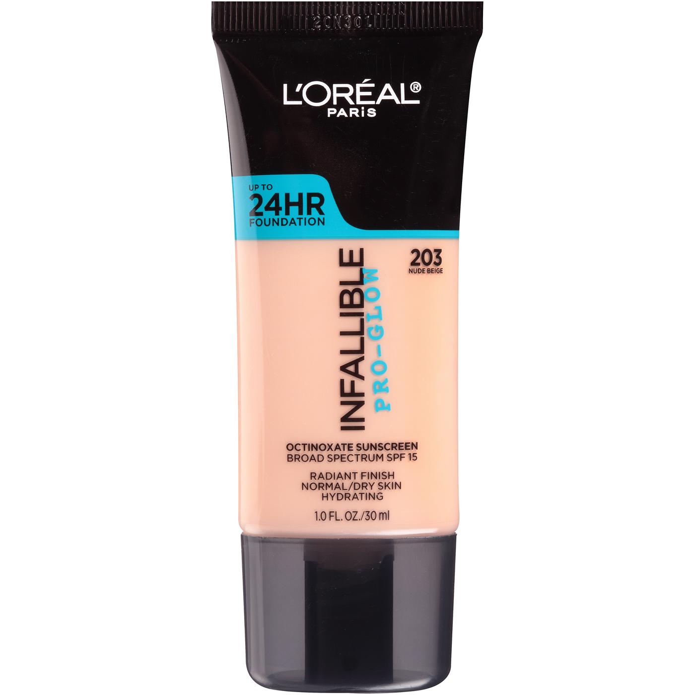 L'Oréal Paris Infallible Pro-Glow SPF Foundation, 24HR Coverage Nude Beige; image 1 of 2