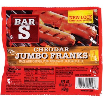 Bar S Jumbo Franks Hot Dogs - Cheddar, 8 ct