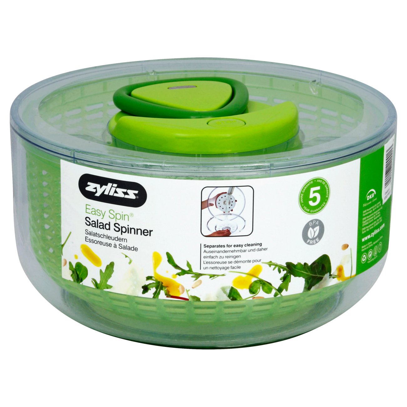 ZYLISS Easy Spin Salad Spinner, Large, Green, BPA Free