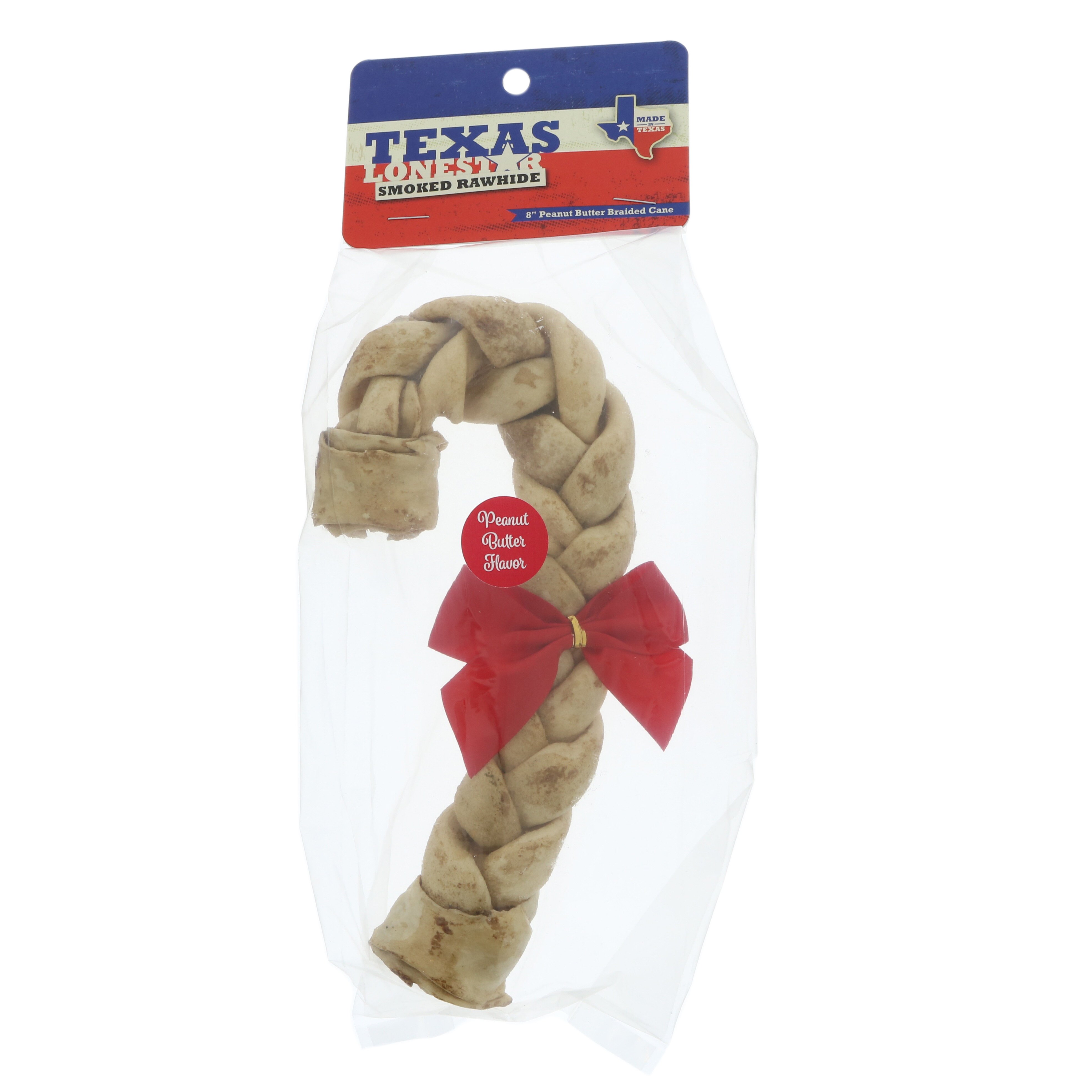Texas Lone Star Smoked Rawhide 8in Braided Cane Peanut Butter Shop