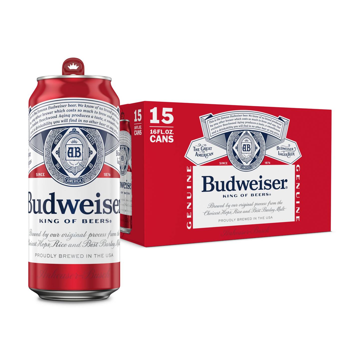 Budweiser Lager Beer Cans, 15 pack; image 1 of 7