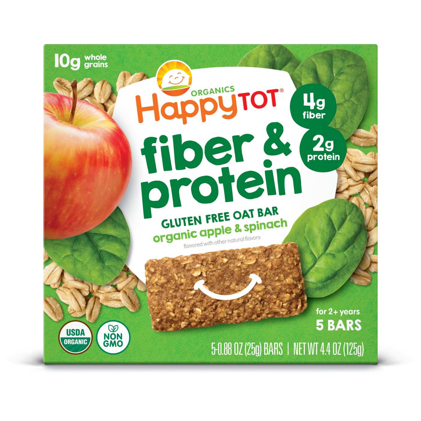 Happy Tot Organics Fiber & Protein Gluten Free Oat Bar Organic Apple & Spinach; image 1 of 8