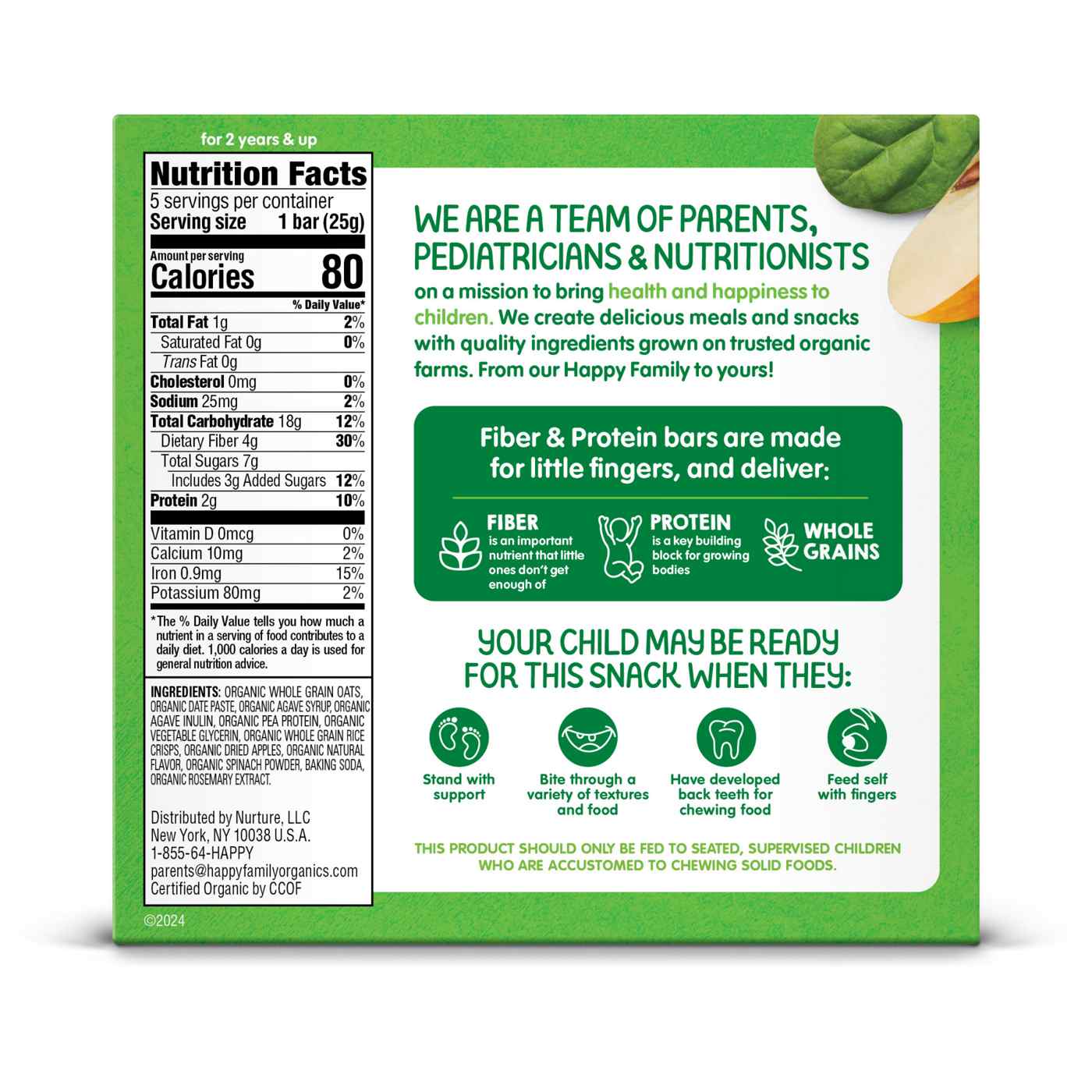 Happy Tot Organics Fiber & Protein Gluten Free Oat Bar Organic Apple & Spinach; image 7 of 8