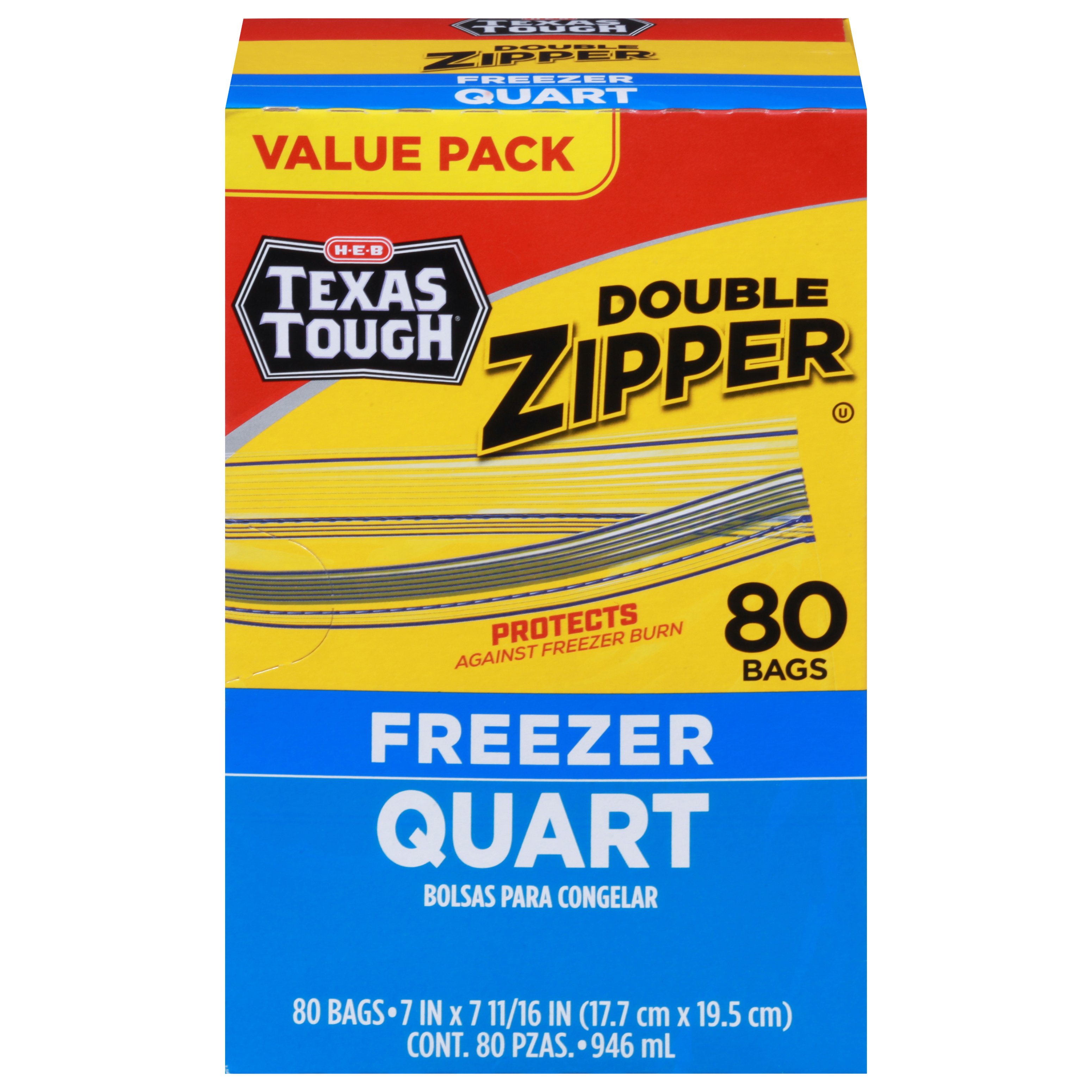H-E-B Texas Tough Double Zipper Quart Freezer Bags - Shop Storage Bags at  H-E-B