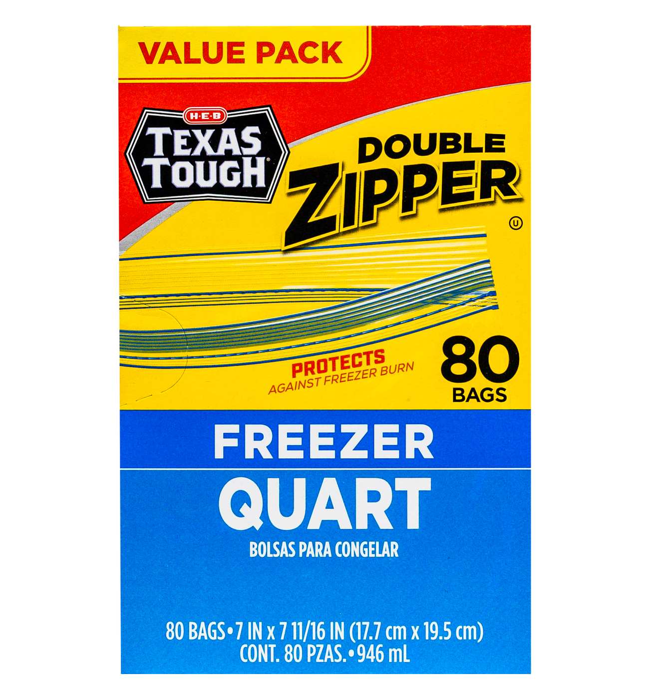 H-E-B Texas Tough Double Zipper Quart Freezer Bags - Value Pack