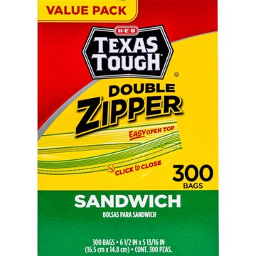 H-E-B Texas Tough Double Zipper Sandwich Bags - Value Pack, 300 ct