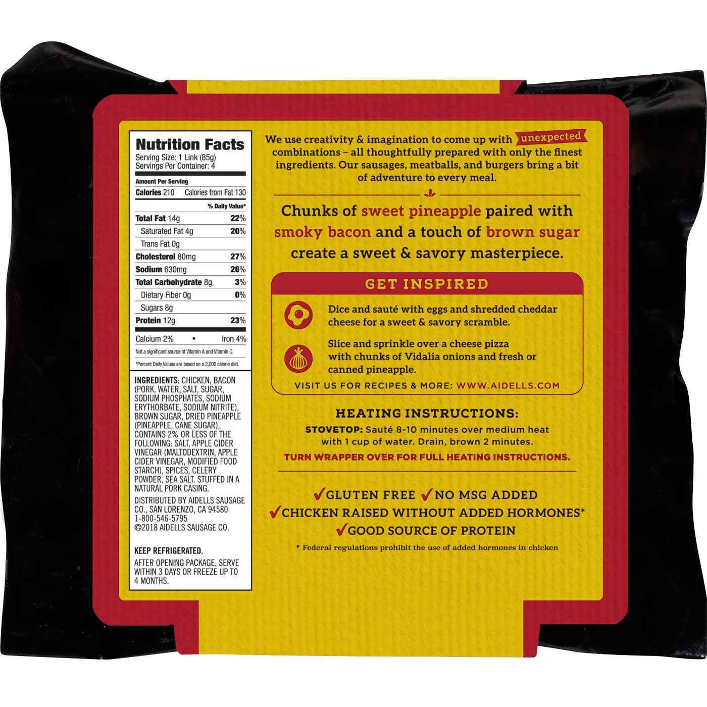 Aidells Smoked Chicken Sausage, Pineapple & Bacon Shop Sausage at HEB