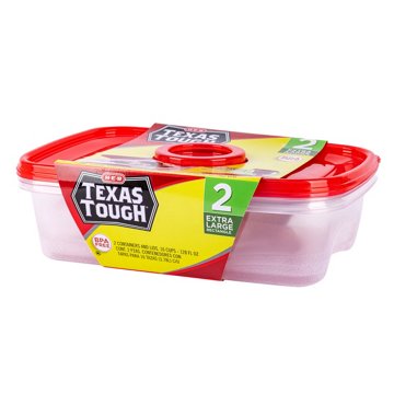 H-E-B Texas Tough Extra Large Rectangle Food Storage Containers & Lids, 2 pk, 128 oz