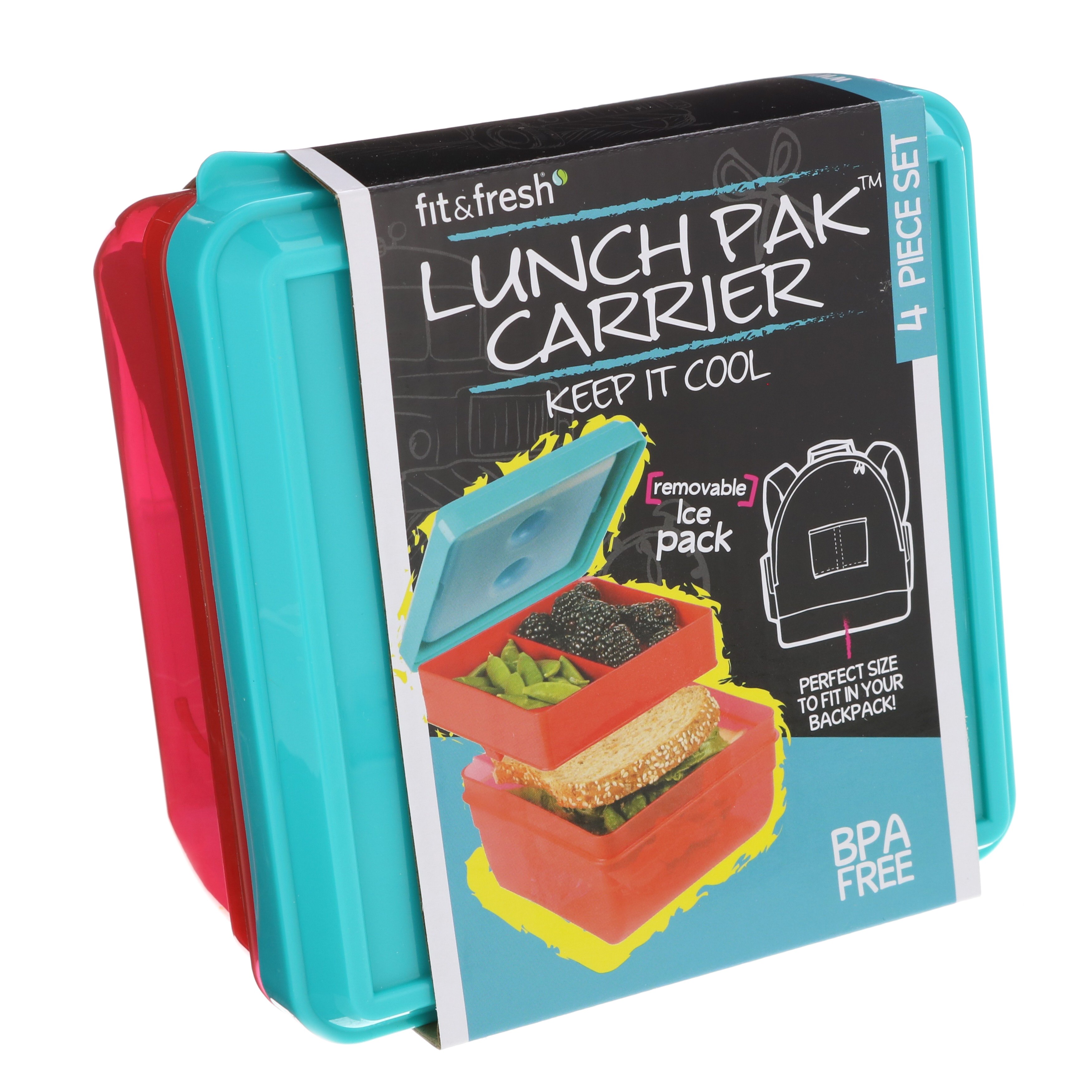 Fit & Fresh Kids' Reusable Lunch Box Container Set with Built-In Ice Packs