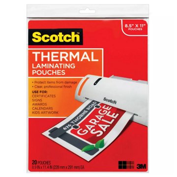 Scotch Thermal Laminating Pouches, 20 Ct, 8.9" x 11.4"