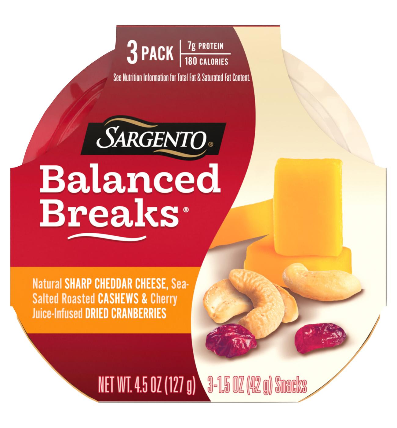 SARGENTO Balanced Breaks Snack Packs - Sharp Cheddar, Sea Salt Roasted Cashews & Cherry Juice-Infused Dried Cranberries; image 1 of 3