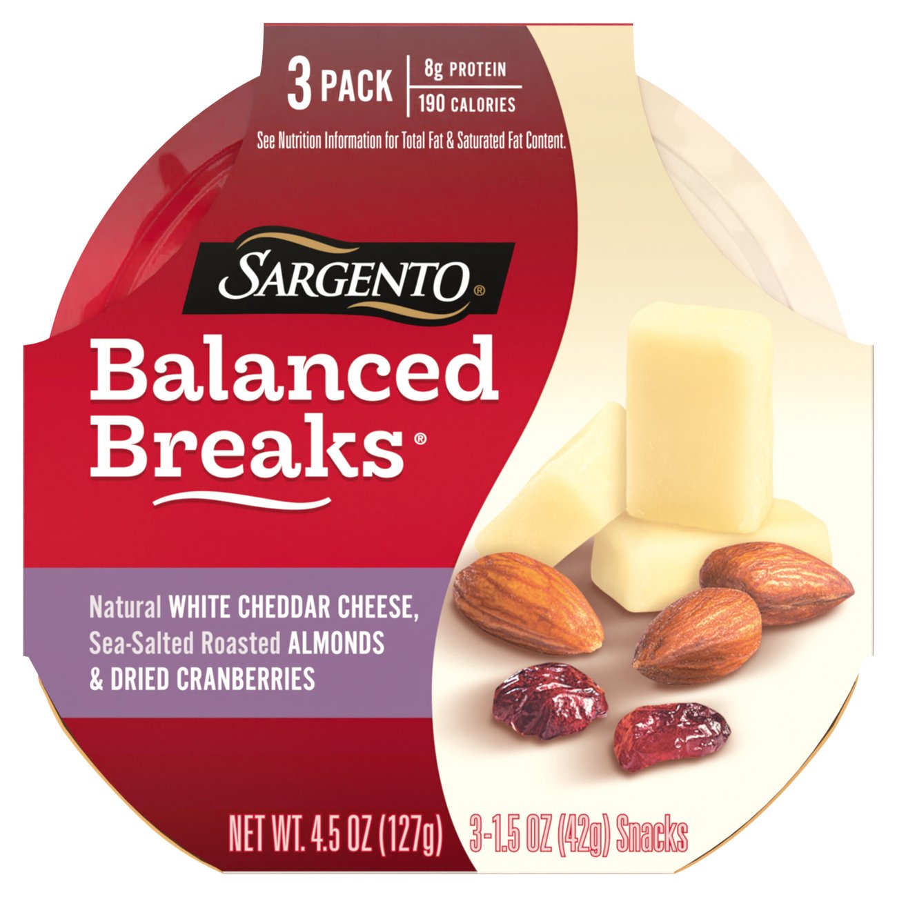 Sargento Balanced Breaks Single Natural White Cheddar Cheese With Almonds And Cranberries