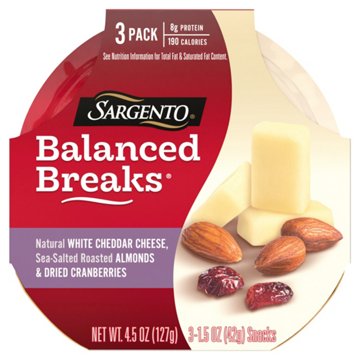SARGENTO Balanced Breaks Snack Trays - White Cheddar, Sea Salt Roasted Almonds & Dried Cranberries, 3 pk