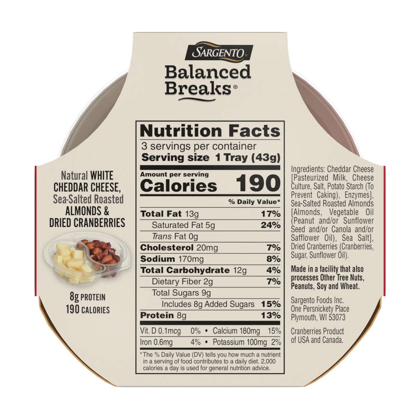 SARGENTO Balanced Breaks Snack Trays - White Cheddar, Sea Salt Roasted Almonds & Dried Cranberries; image 3 of 3