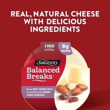 Sargento Balanced Breaks Snack Trays - White Cheddar, Sea Salt Roasted Almonds & Dried Cranberries, 3 pk
