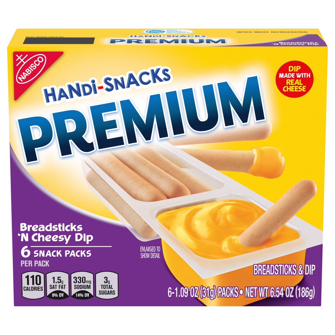 Nabisco Handi-Snacks Premium Breadsticks 'N Cheese Dip Snack Packs ...