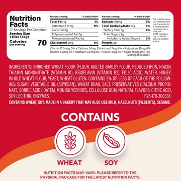 Sara Lee Honey Wheat Bread, 20 oz