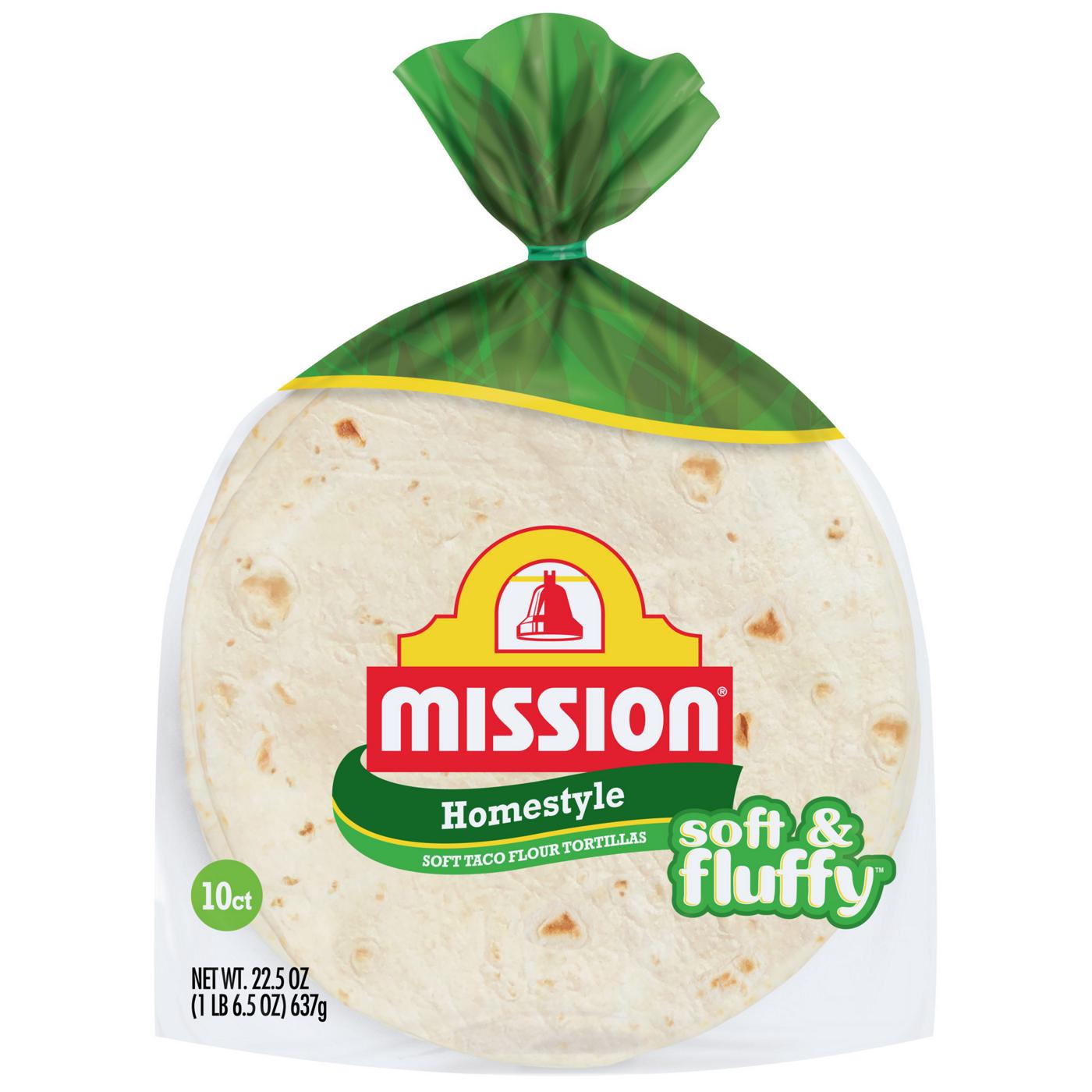 Mission Soft & Fluffy Homestyle Soft Taco Flour Tortillas 10 Count; image 1 of 4