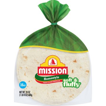 Mission Soft & Fluffy Homestyle Flour Tortillas, Fajita Size, 16 ct