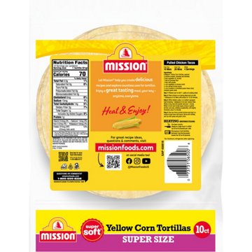 Mission Super Soft Yellow Corn Tortillas, Super Size, 10 ct