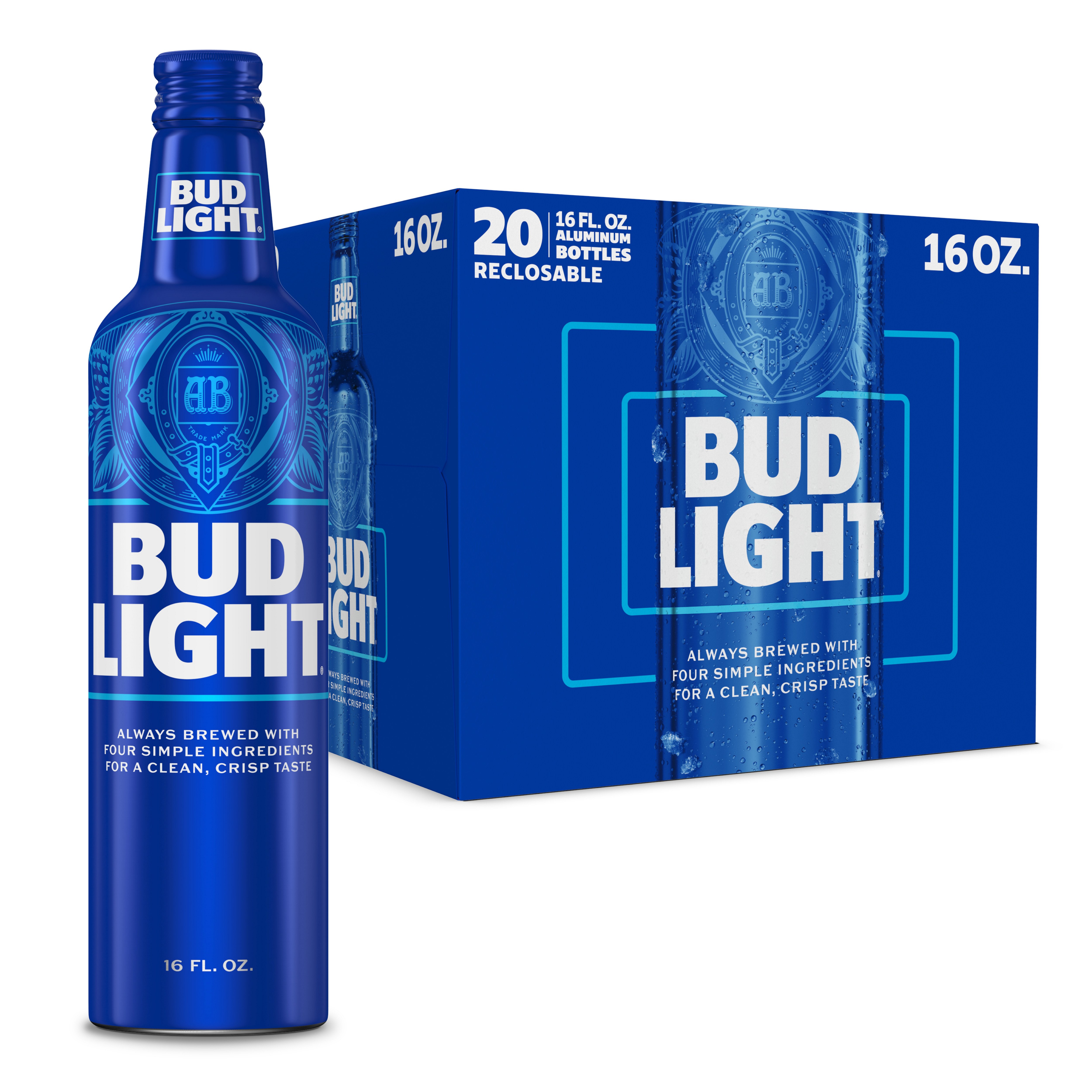 Bud Light American Lager Beer Aluminum Bottles, 20 pack, 16 oz