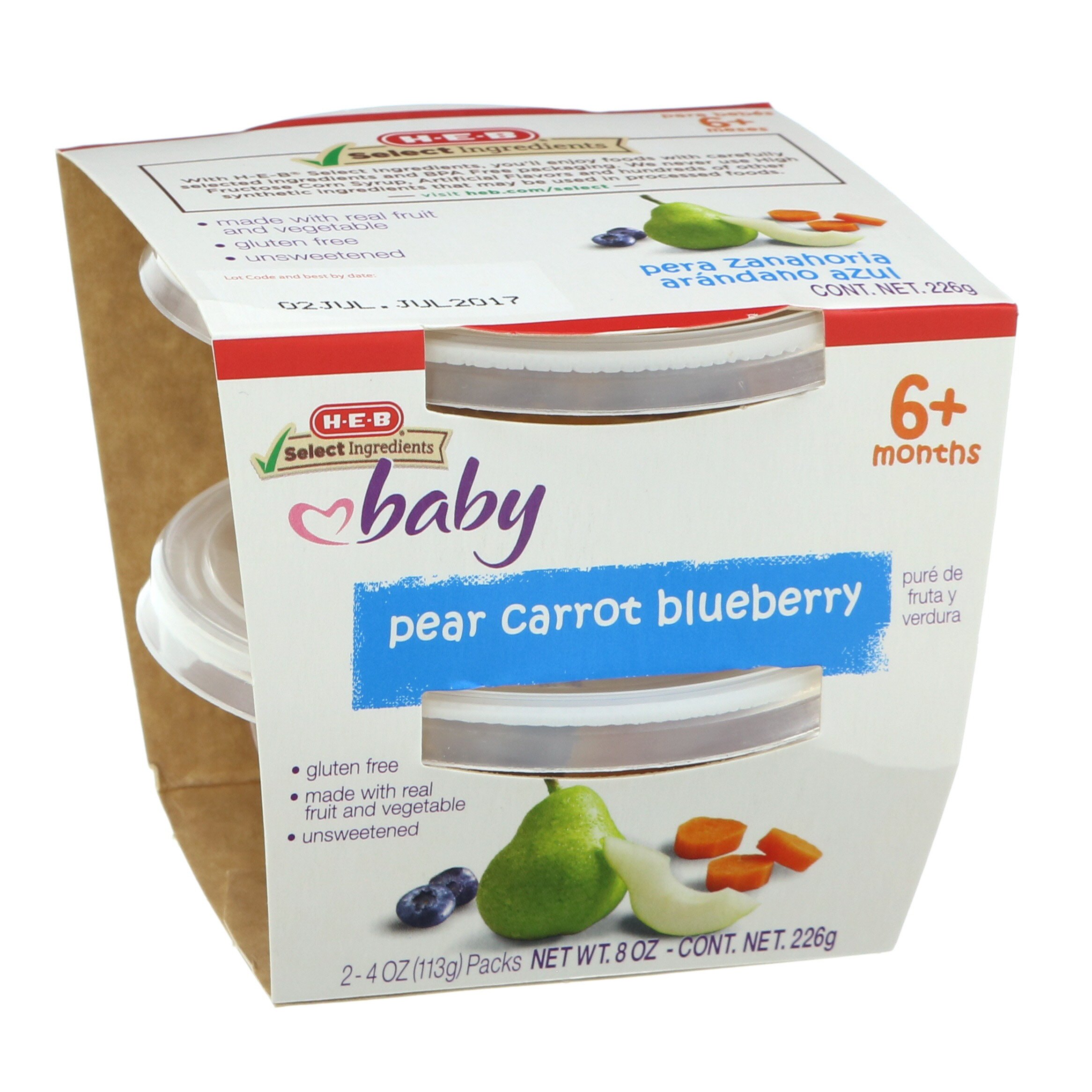HEB Baby Food Puree Fruit & Veggie Cups Pear Carrot Blueberry