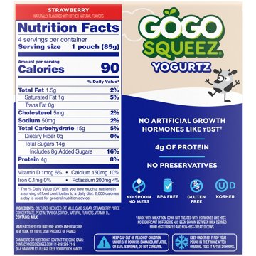 GoGo squeeZ yogurtZ Low Fat Strawberry Yogurt Snack Pouches