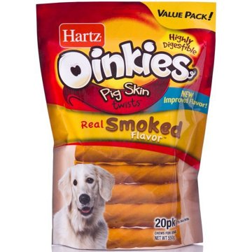 Hartz Oinkies Smoked Pig Skin Twists, 20 ct