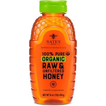 Nate's Honey 100% Pure Organic Raw Unfiltered Honey, 16 oz