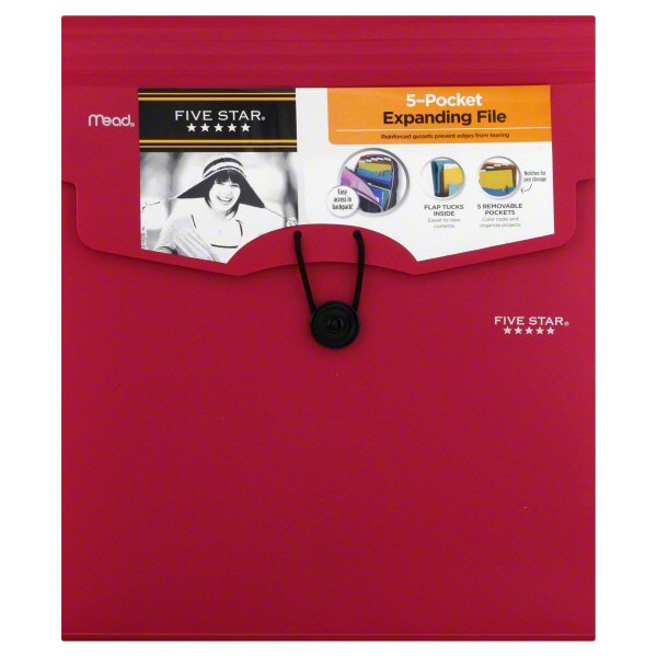 FIVE STAR 5Pocket Expanding File With Removable Files, Assorted Colors