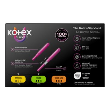 Kotex Click Compact Multipack Unscented Tampons - Regular & Super, 45 ct