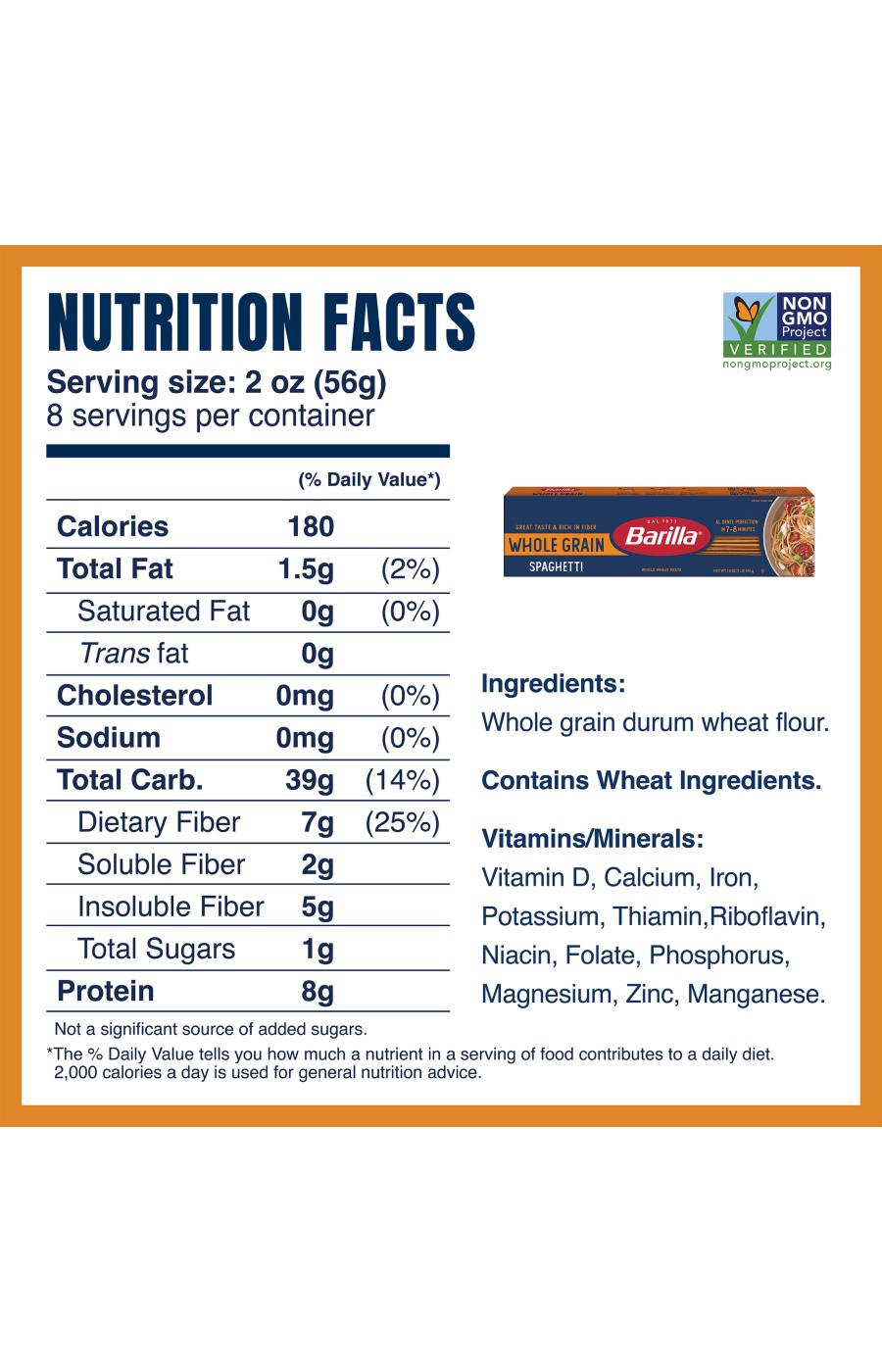 whole grain pasta nutrition label