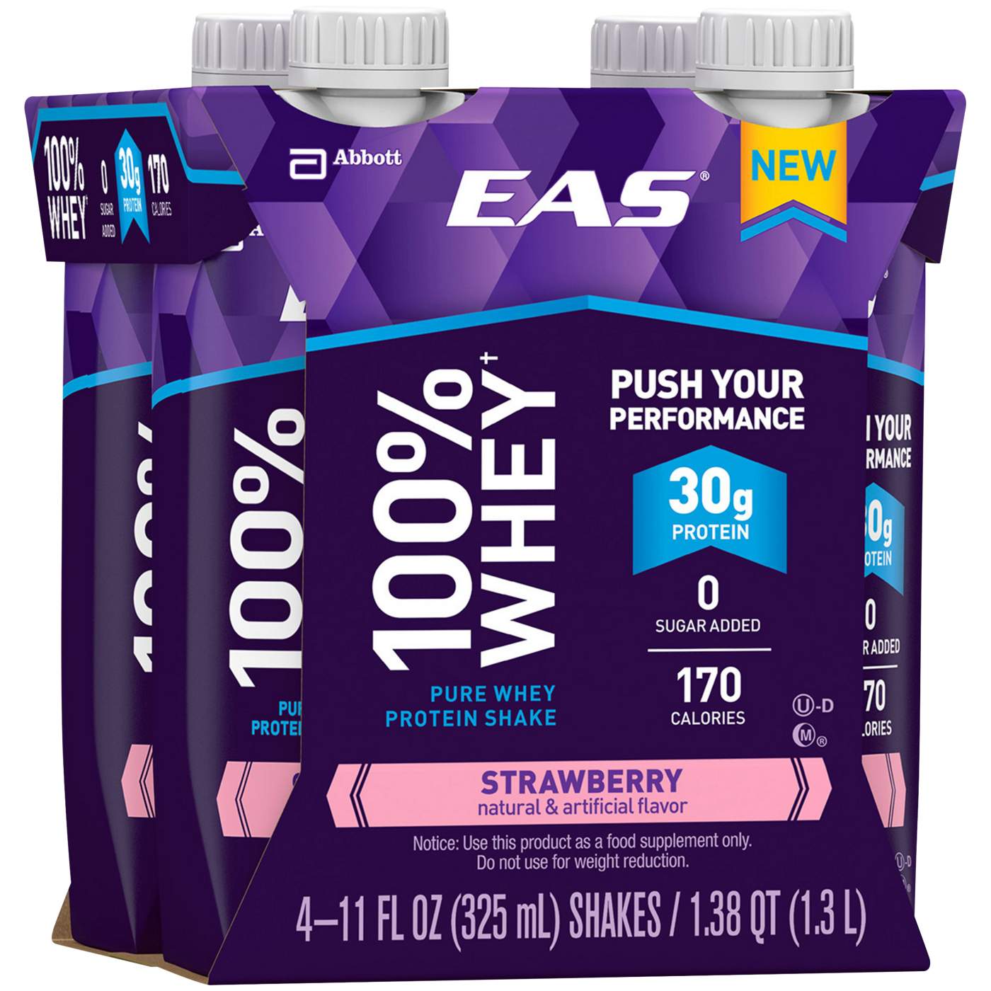 EAS 100% Whey Protein Ready-to-Drink Strawberry Shake 4 pk; image 1 of 2