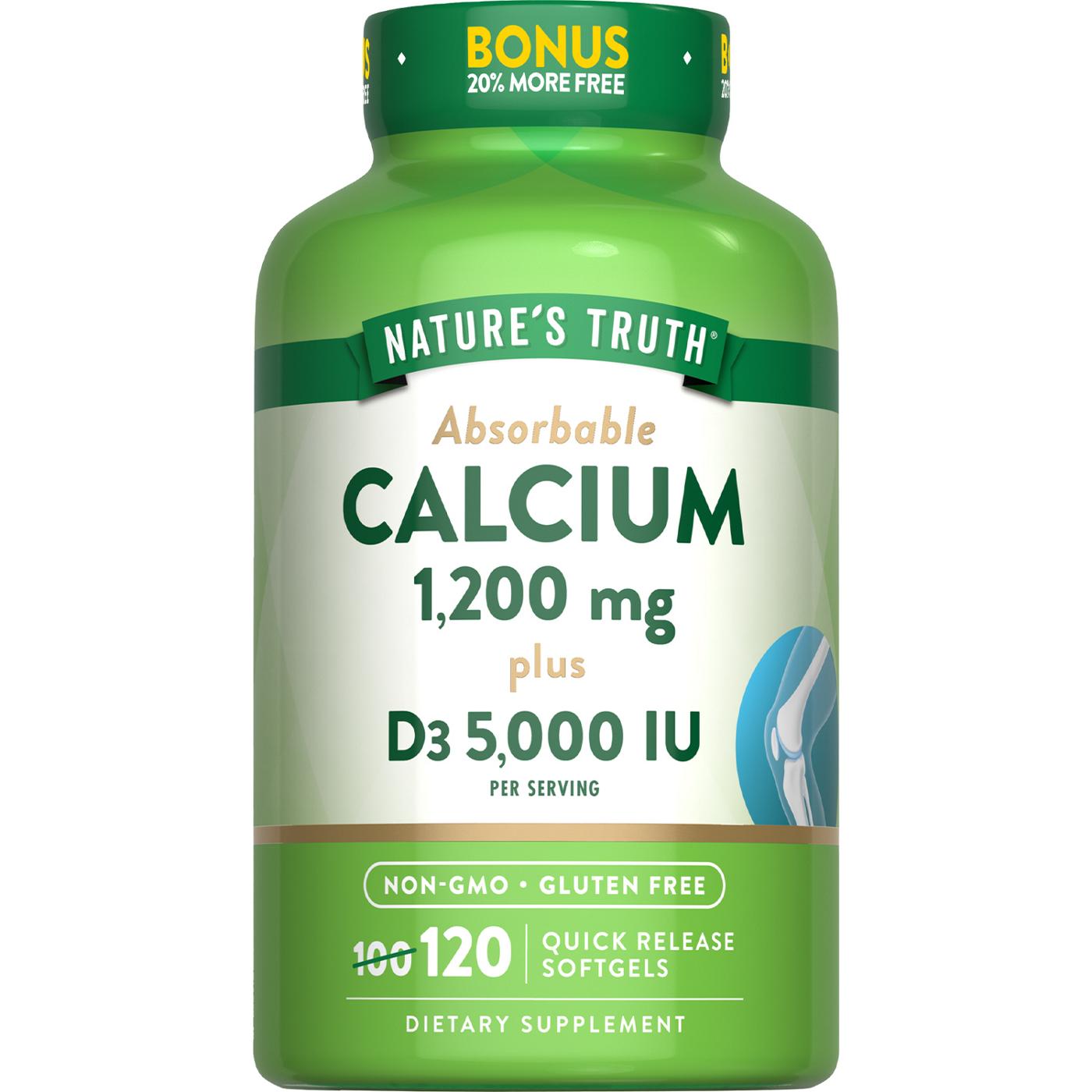 Nature's Truth Absorbable Calcium 1200 mg Plus D3 5000 IU Softgels; image 1 of 4