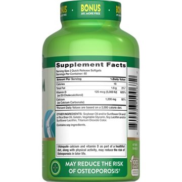 Nature's Truth Absorbable Calcium + D3 Quick-Release Softgels, 120 ct