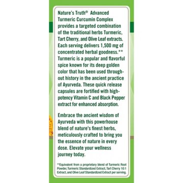 Nature's Truth Advanced Turmeric Curcumin Complex 1500mg Quick-Release Capsules, 60 ct