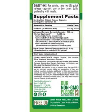 Nature's Truth Advanced Turmeric Curcumin Complex 1500mg Quick-Release Capsules, 60 ct