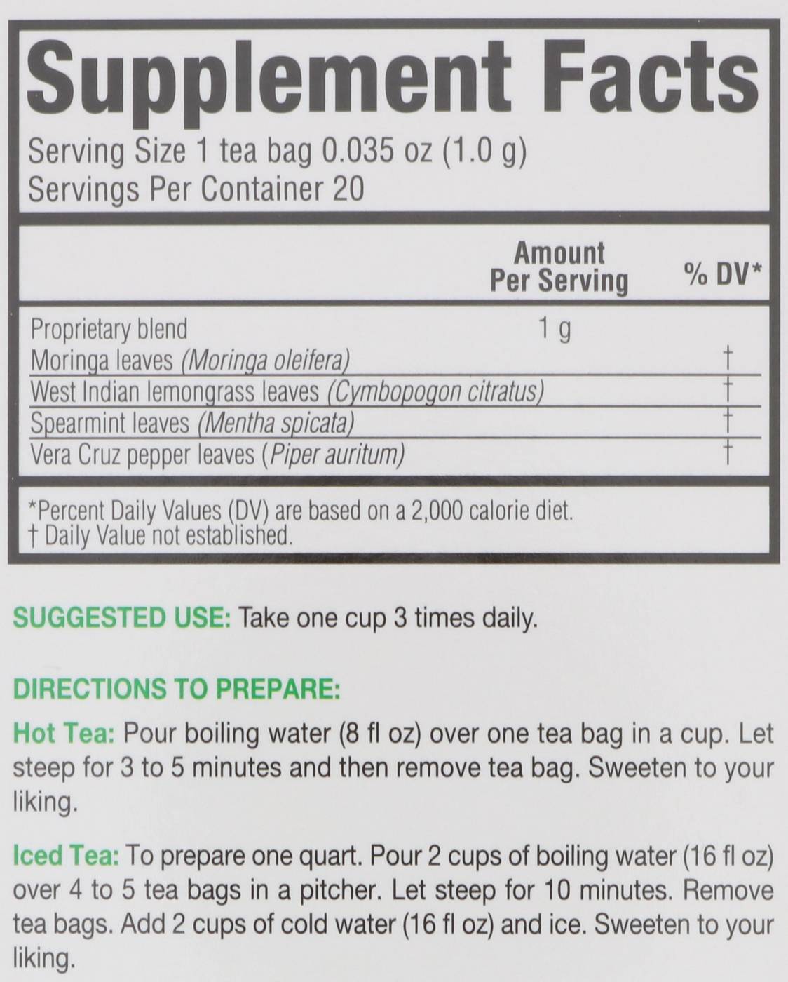 Greenside Moringa Herbal Tea Bags; image 2 of 2