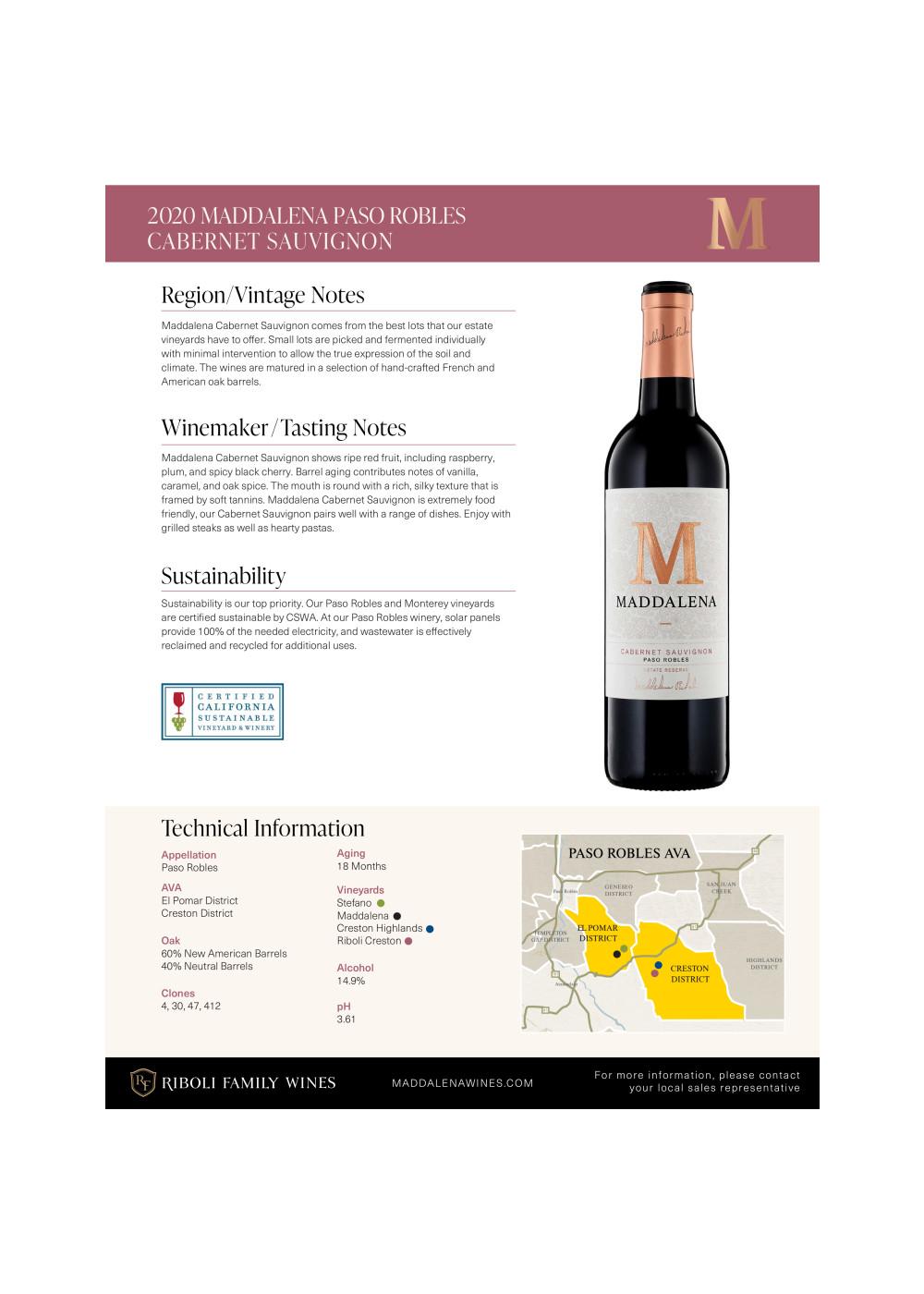 Maddalena Vineyard Cabernet Sauvignon Paso Robles Red Wine; image 5 of 10