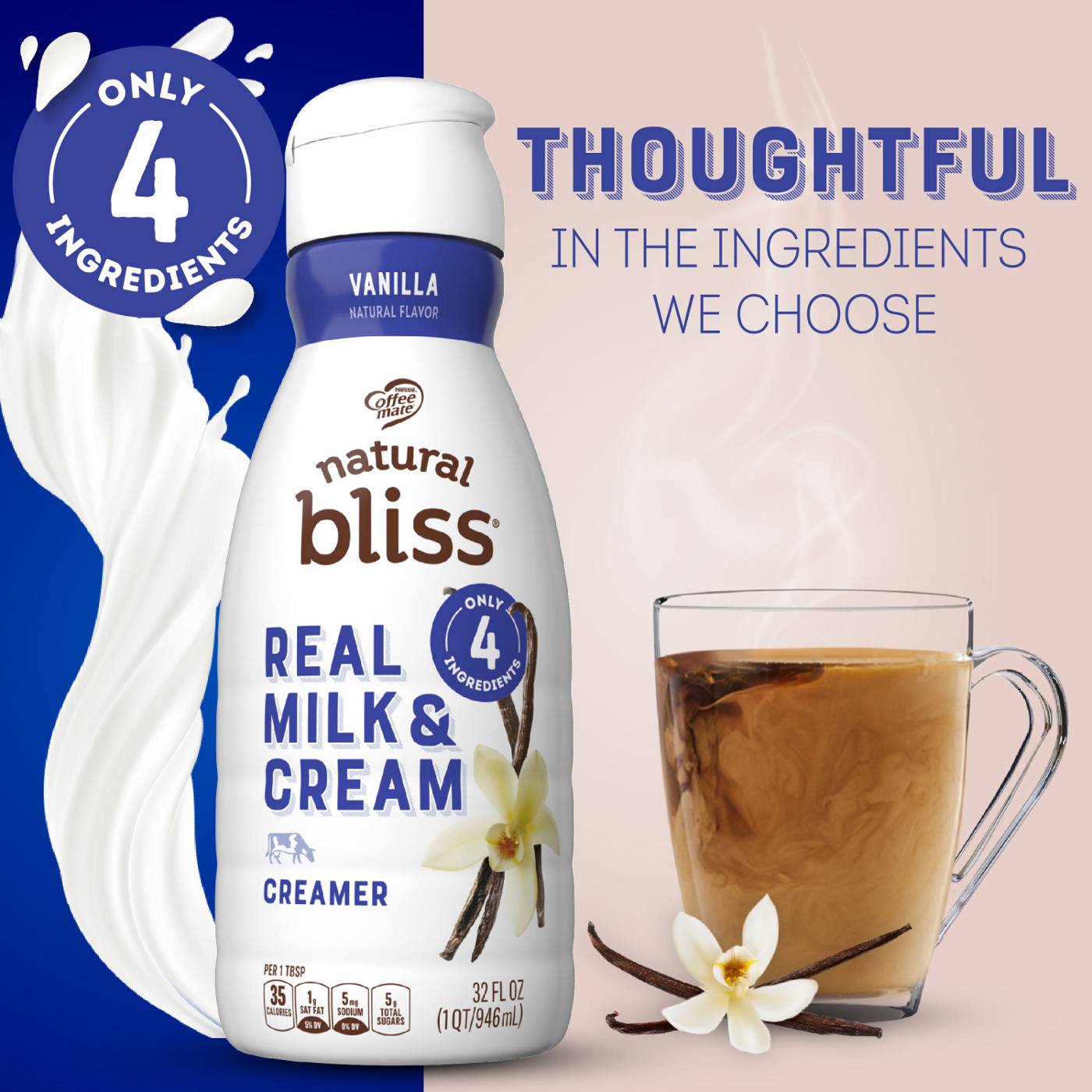 Nestle Coffee Mate Natural Bliss Real Milk & Cream Vanilla Liquid Coffee Creamer; image 4 of 4