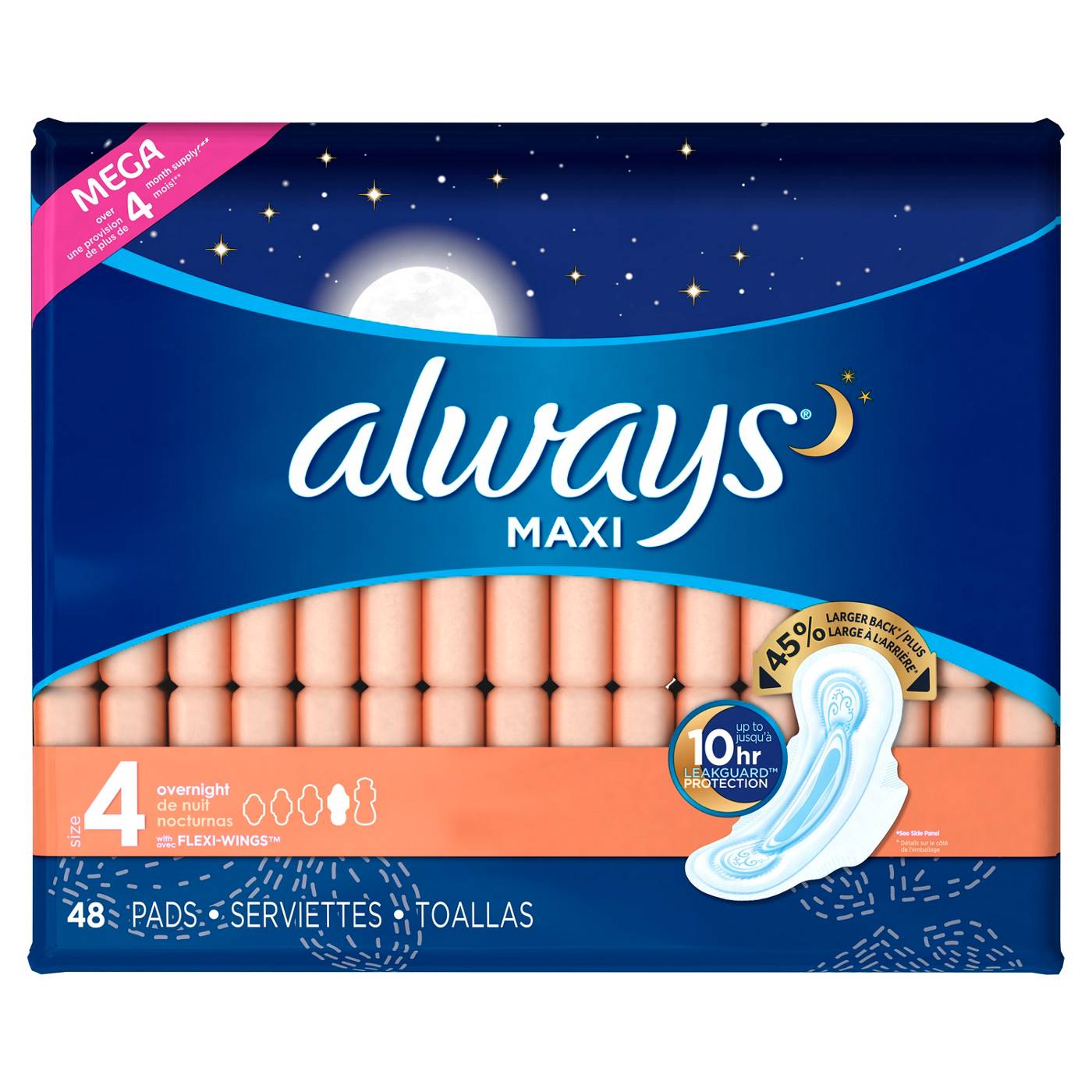 Always Maxi Size 4 Overnight Pads with Wings Unscented