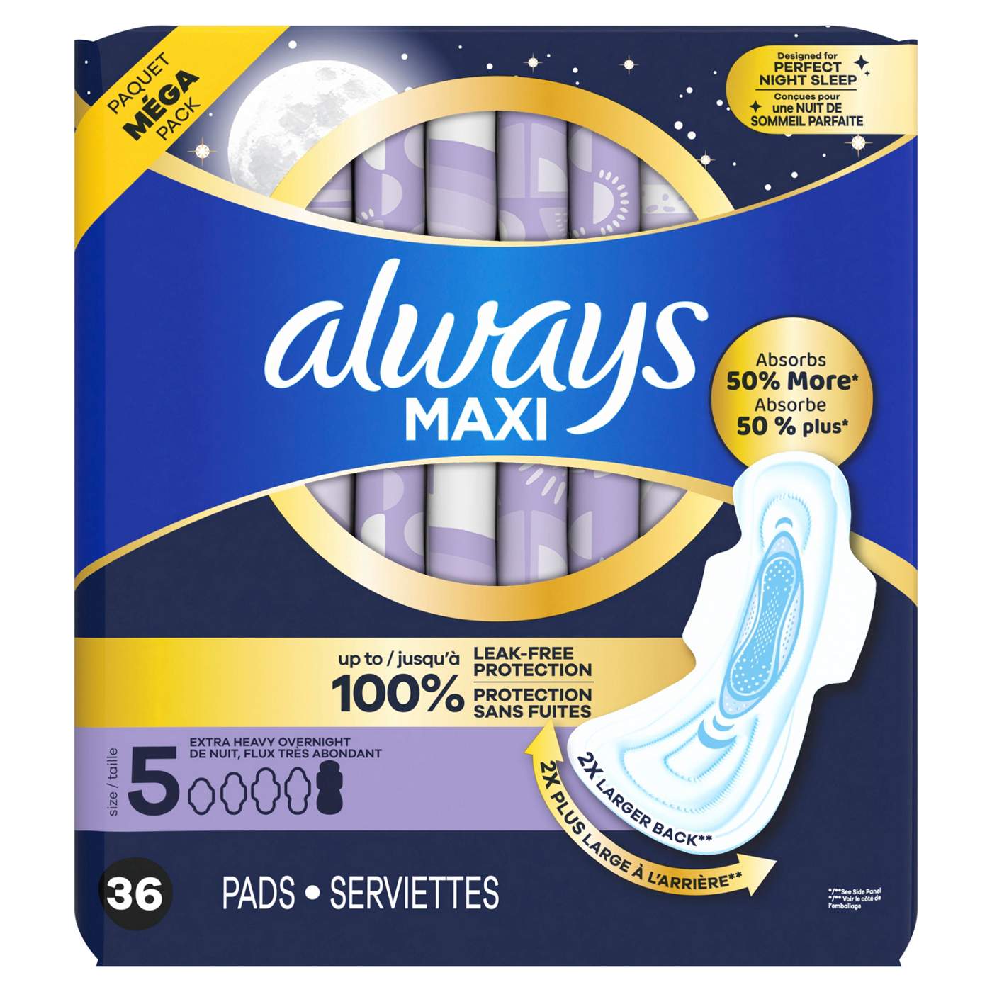 Always Maxi Overnight Pads with Wings - Extra Heavy Size 5, Unscented; image 5 of 9